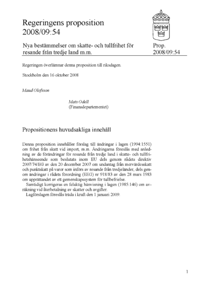 Omslaget till prop. 2008/09:54