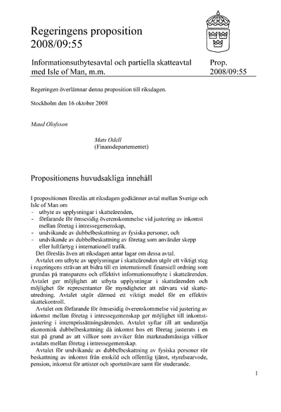 Omslaget till prop. 2008/09:55