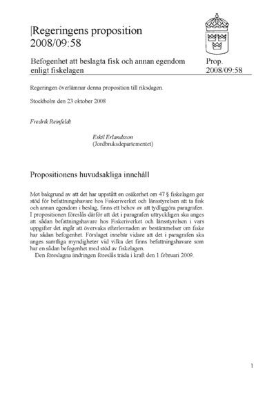 Omslaget till prop. 2008/09:58