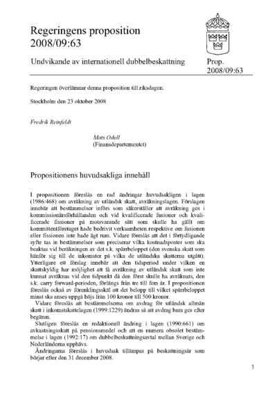 Omslaget till prop. 2008/09:63