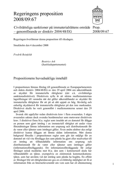 Omslaget till prop. 2008/09:67