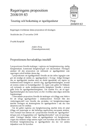 Omslaget till prop. 2008/09:83