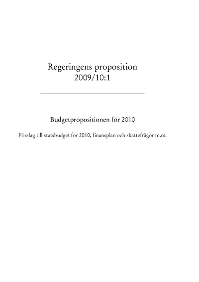 Omslaget till prop. 2009/10:1