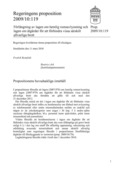 Omslaget till prop. 2009/10:119
