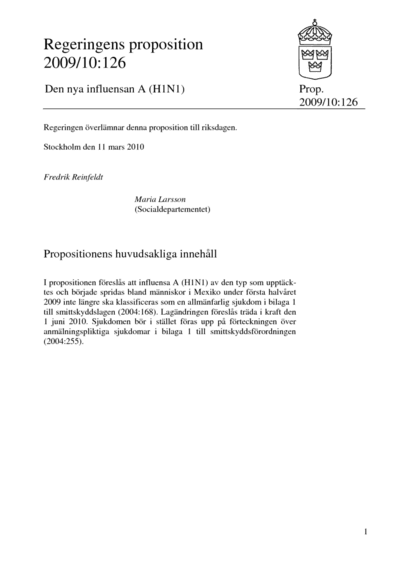 Omslaget till prop. 2009/10:126