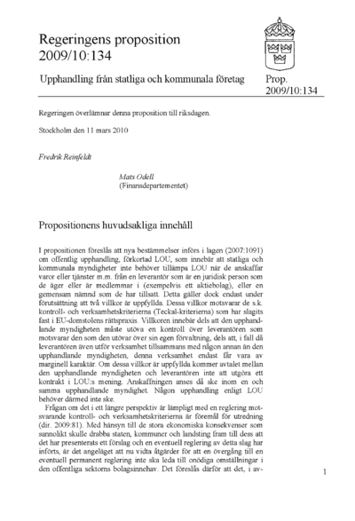 Omslaget till prop. 2009/10:134