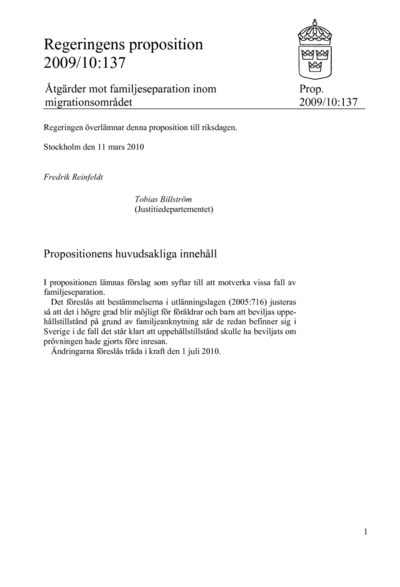 Omslaget till prop. 2009/10:137