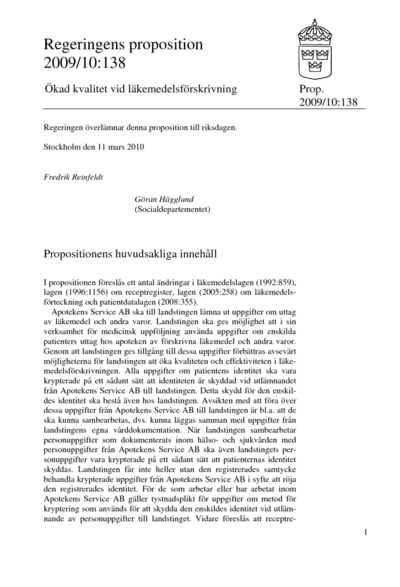 Omslaget till prop. 2009/10:138