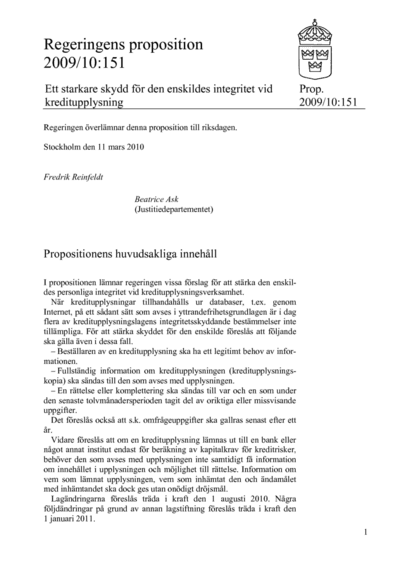 Omslaget till prop. 2009/10:151