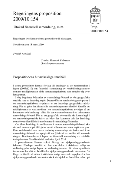 Omslaget till prop. 2009/10:154