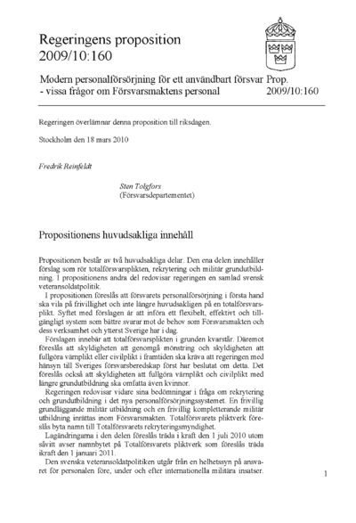 Omslaget till prop. 2009/10:160