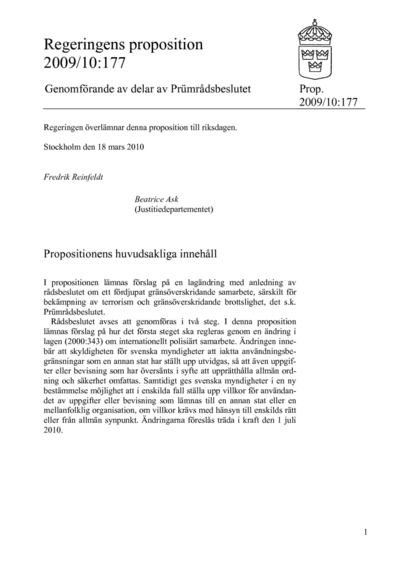 Omslaget till prop. 2009/10:177