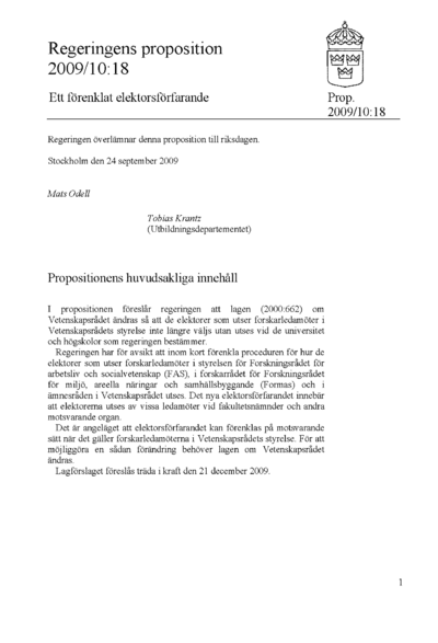 Omslaget till prop. 2009/10:18