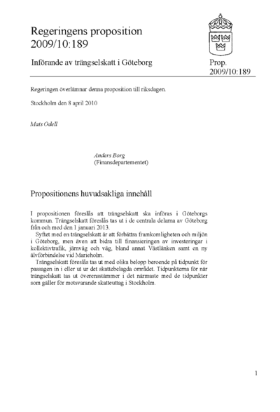 Omslaget till prop. 2009/10:189