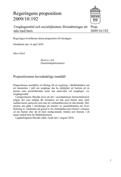 Omslaget till prop. 2009/10:192