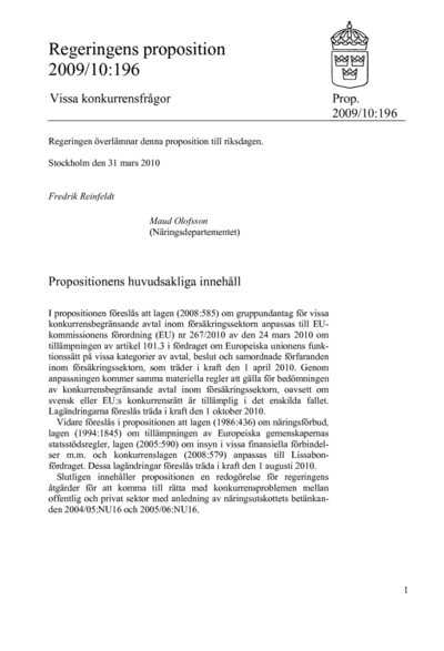 Omslaget till prop. 2009/10:196