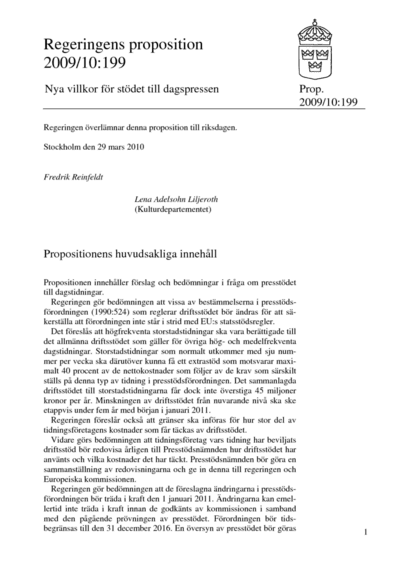 Omslaget till prop. 2009/10:199