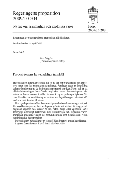 Omslaget till prop. 2009/10:203
