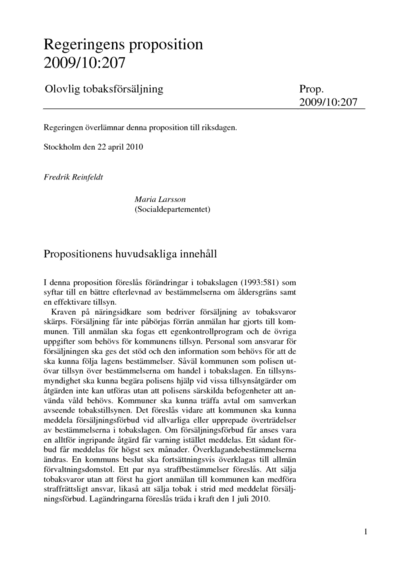 Omslaget till prop. 2009/10:207