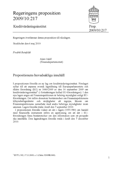 Omslaget till prop. 2009/10:217
