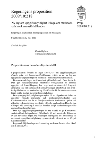 Omslaget till prop. 2009/10:218