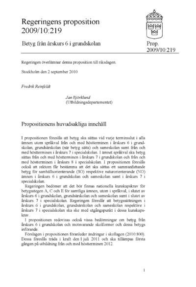 Omslaget till prop. 2009/10:219