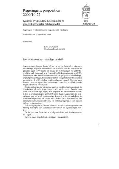 Omslaget till prop. 2009/10:22