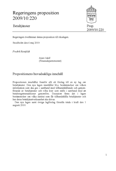 Omslaget till prop. 2009/10:220