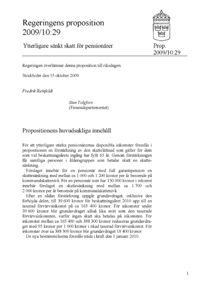 Omslaget till prop. 2009/10:29