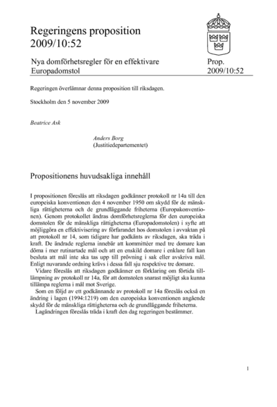 Omslaget till prop. 2009/10:52