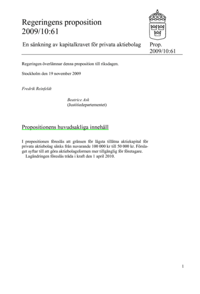 Omslaget till prop. 2009/10:61