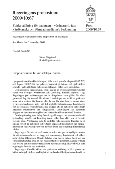 Omslaget till prop. 2009/10:67