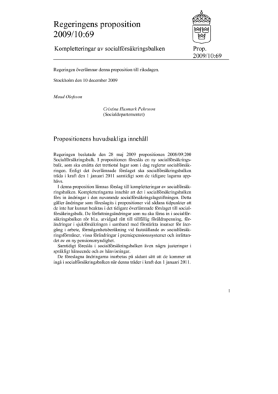 Omslaget till prop. 2009/10:69