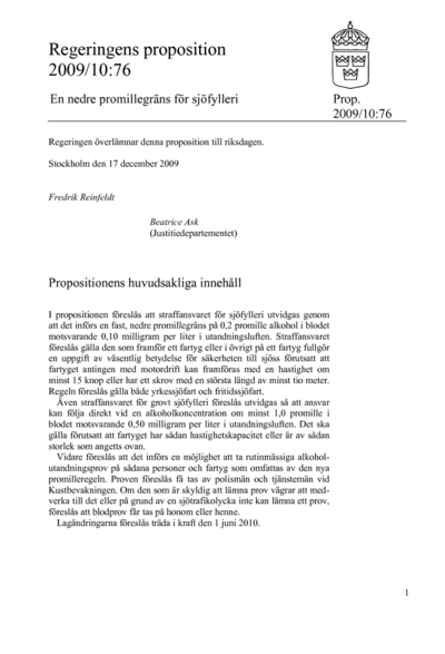 Omslaget till prop. 2009/10:76