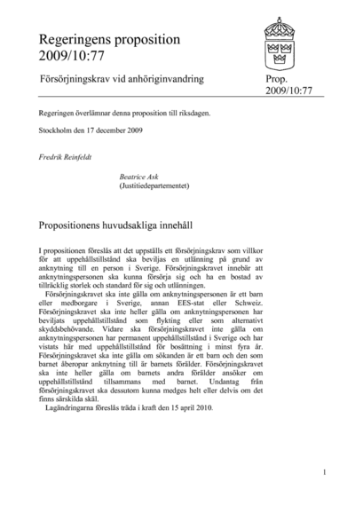 Omslaget till prop. 2009/10:77
