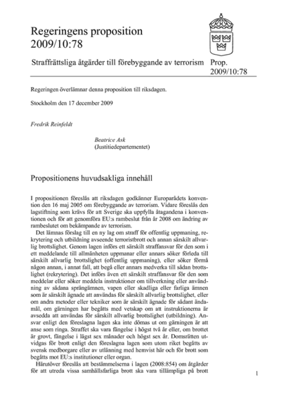 Omslaget till prop. 2009/10:78