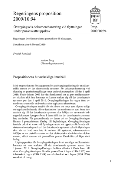 Omslaget till prop. 2009/10:94
