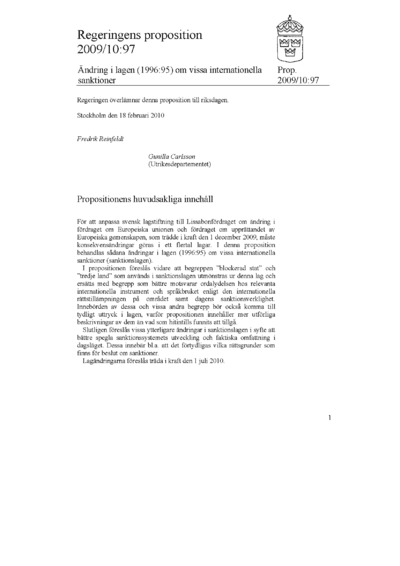 Omslaget till prop. 2009/10:97