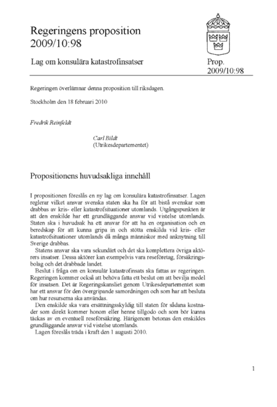 Omslaget till prop. 2009/10:98