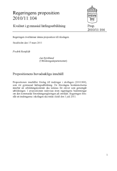 Omslaget till prop. 2010/11:104