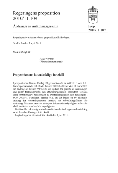 Omslaget till prop. 2010/11:109