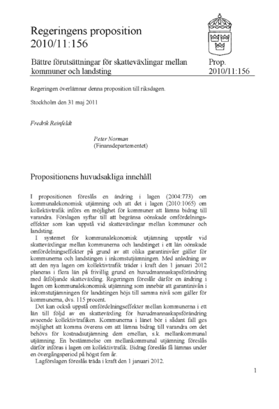 Omslaget till prop. 2010/11:156