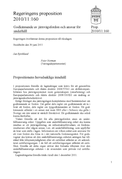 Omslaget till prop. 2010/11:160