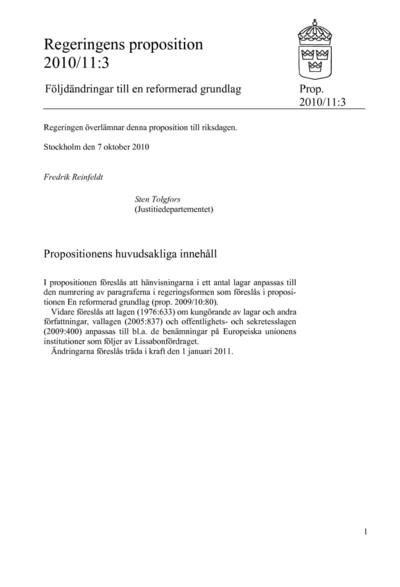 Omslaget till prop. 2010/11:3
