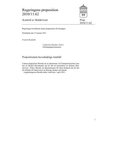 Omslaget till prop. 2010/11:62