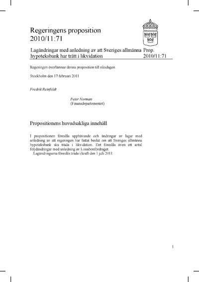 Omslaget till prop. 2010/11:71