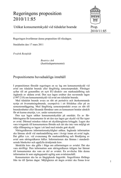 Omslaget till prop. 2010/11:85