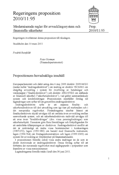 Omslaget till prop. 2010/11:95