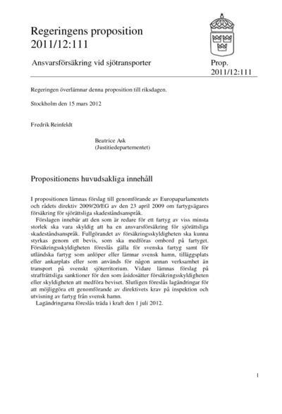 Omslaget till prop. 2011/12:111