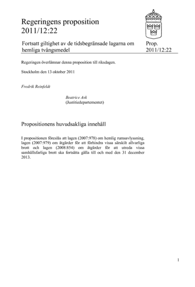 Omslaget till prop. 2011/12:22